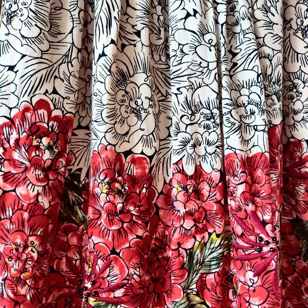 Edme Esyllte Anthropologie Womens Floral Mid Creation Beads Skirt Altered 4 - Picture 3 of 9